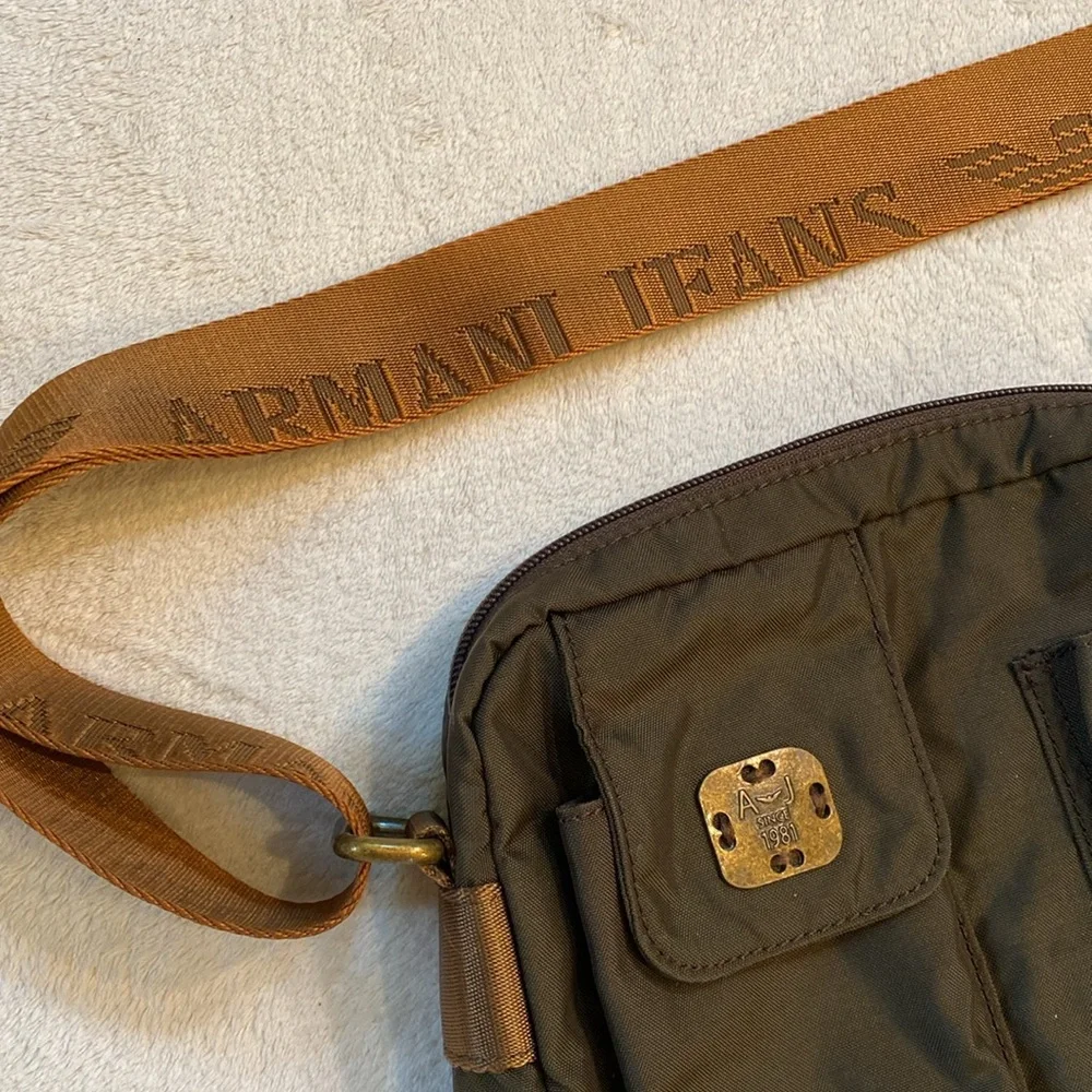Armani Jeans brown olive canvas cross body zippered bag w/ adjustable strap